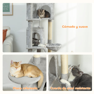 Árbol Rascador para Gatos, Árbol para Gatos 180 cm, Torre Escalador con Múltiples Plataformas, Cama, 2 Cuevas, Hamaca, Escalera, Postes de Sisal, Bolas para Jugar, Gris Claro