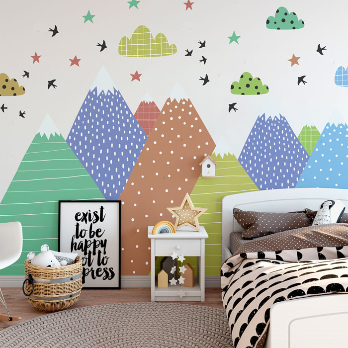 Stickers muraux enfants - Décoration chambre bébé - Autocollant Sticker mural géant enfant montagnes scandinaves ERIKA