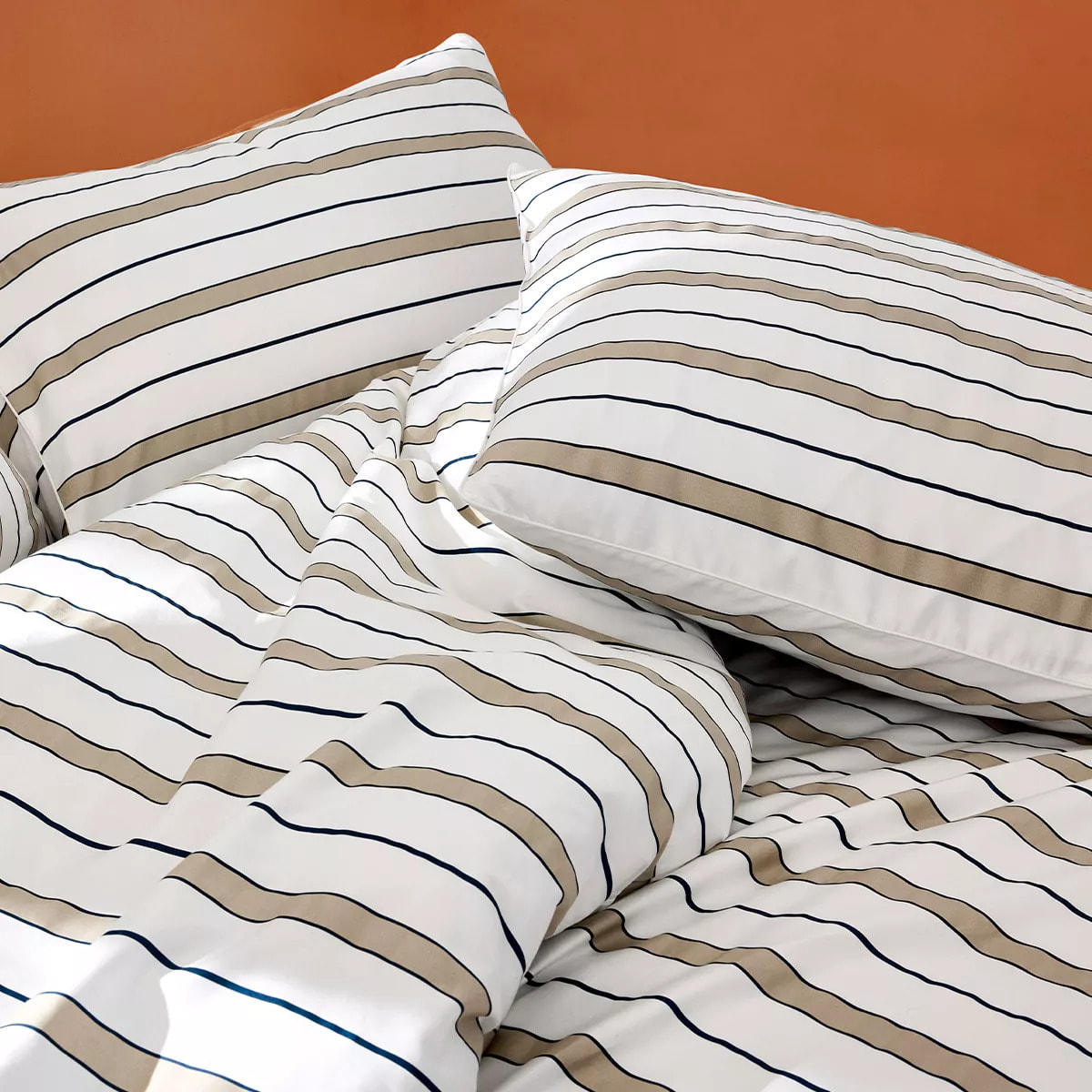 Lot de 2 taies satin de coton 115 g/m² imprimé beige blanc Martigues sable
