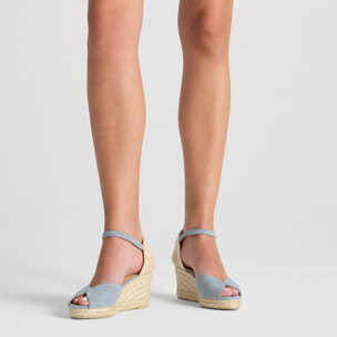 Alpargata de cuña 8 cm en lona de algodón con pala en v y pulsera