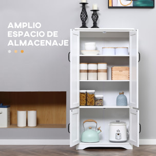 Alacena de Cocina Aparador Alto de Cocina Mueble Auxiliar con 4 Puertas y Estantes Ajustables para Salón Baño 60x30x123 cm Blanco