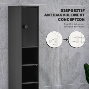 Meuble colonne salle de bain 2 portes 2 étagères 4 niches tiroir poignées métal noir