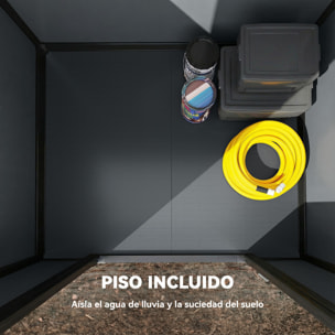 Caseta de Jardín Exterior 1,09 m², 128x104x196 cm, Cobertizo de Jardín Exterior de Plástico con Suelo, Puerta con Cerradura, Ventana y Ventilación para Almacenaje de Herramientas, Gris Oscuro