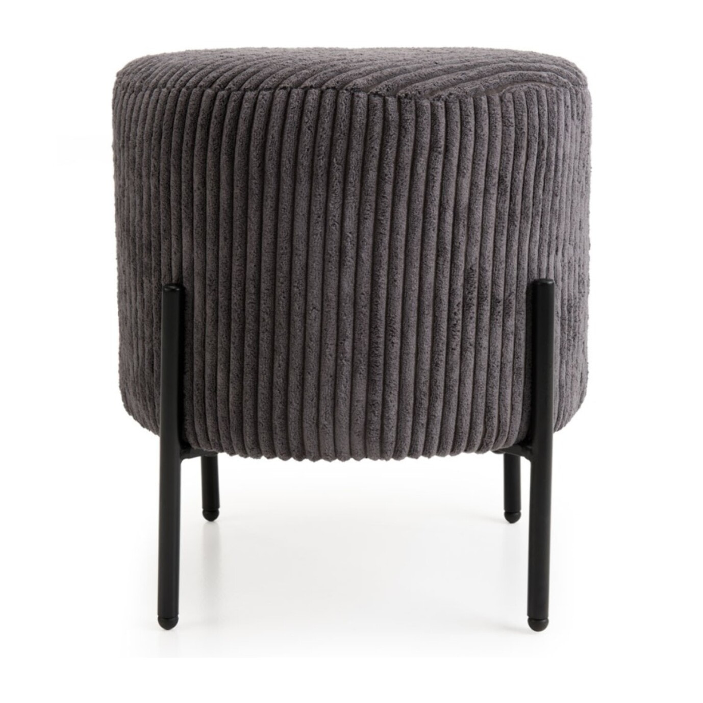 AGATHE - Tabouret rond 36x36cm tissu velours côtelé gris anthracite pieds métal