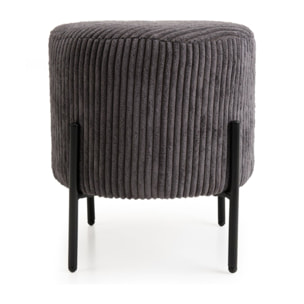 AGATHE - Tabouret rond 36x36cm tissu velours côtelé gris anthracite pieds métal