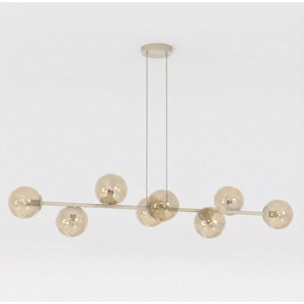 Lampada a sospensione Magnus in acciaio beige e vetro ambrato