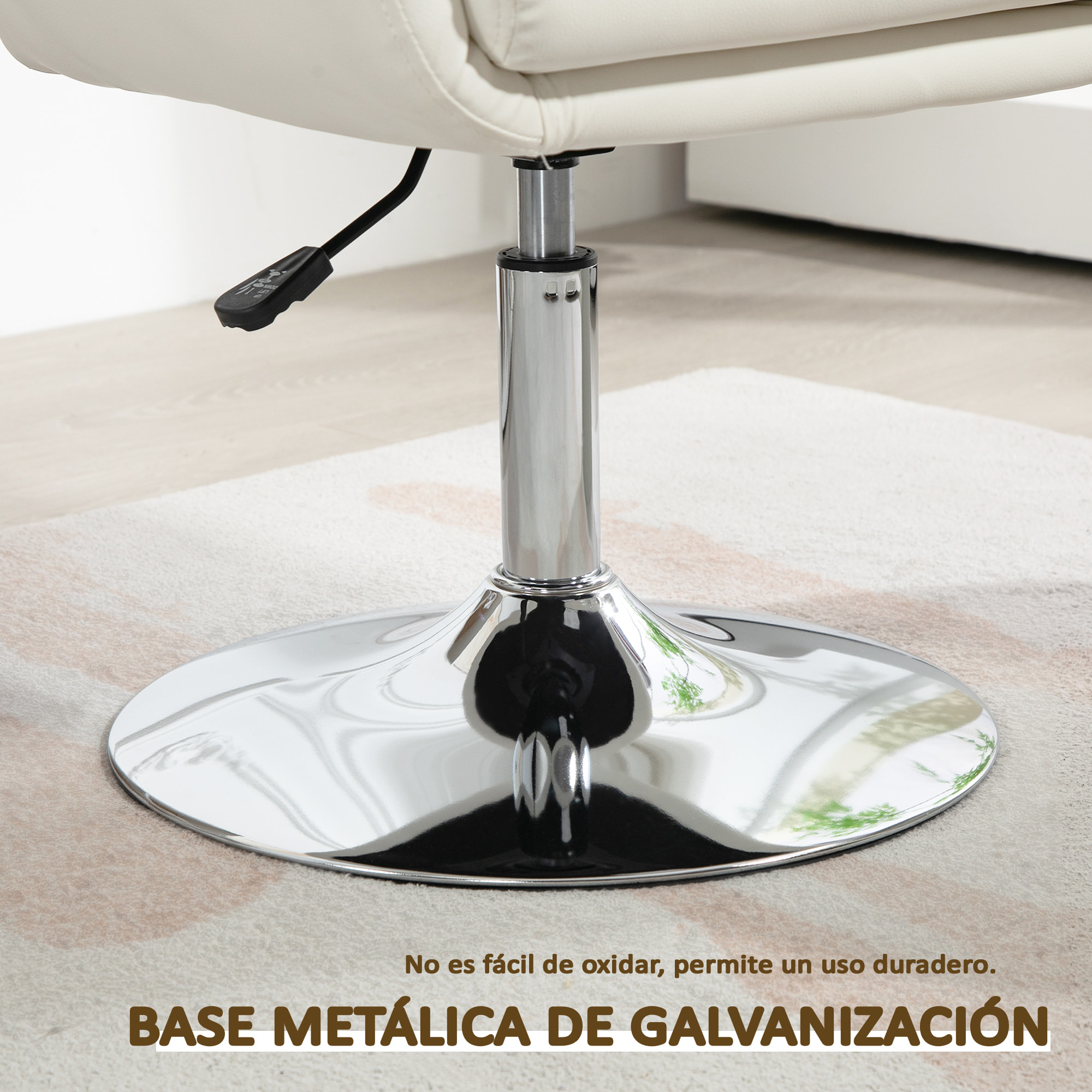 Butaca de Dormitorio Moderna Butaca de Salón Giratoria Tapizado en PU con Altura Ajustable Reposabrazos y Cojín Butaca para Sala de Estar Blanco