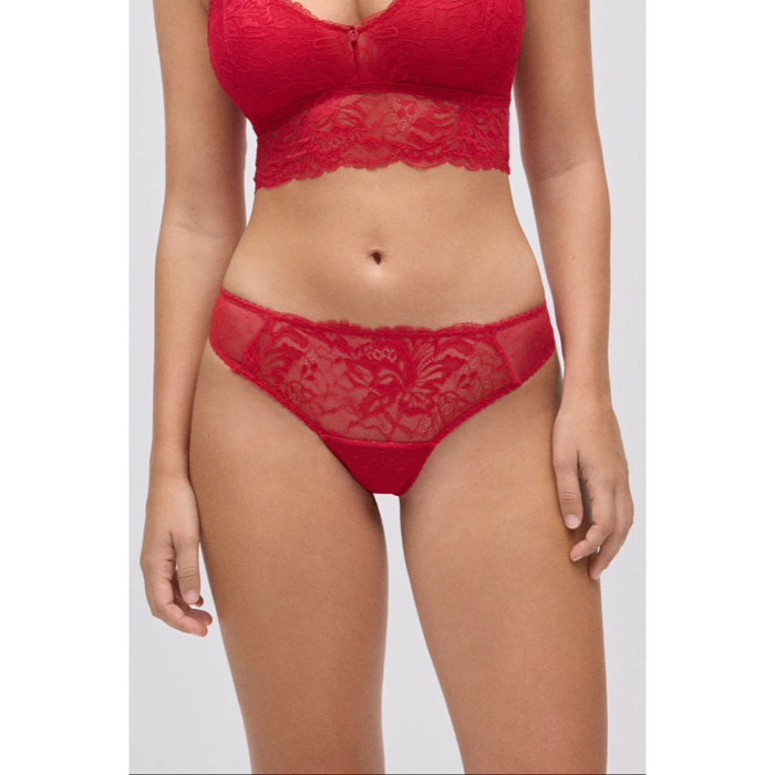 Perizoma in pizzo floreale e plumetis