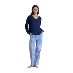 Pigiama donna in cotone con top con scollo a V e pantalone lungo articolo stripes Noidinotte