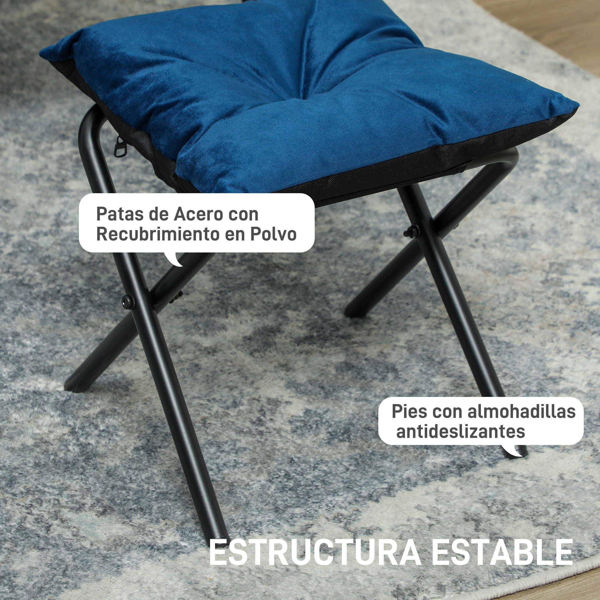 Sillón de Salón con Reposapiés Sillón de Relax Butaca para Dormitorio con Bolsillos Laterales y Patas de Acero para Sala de Estar Azul Oscuro