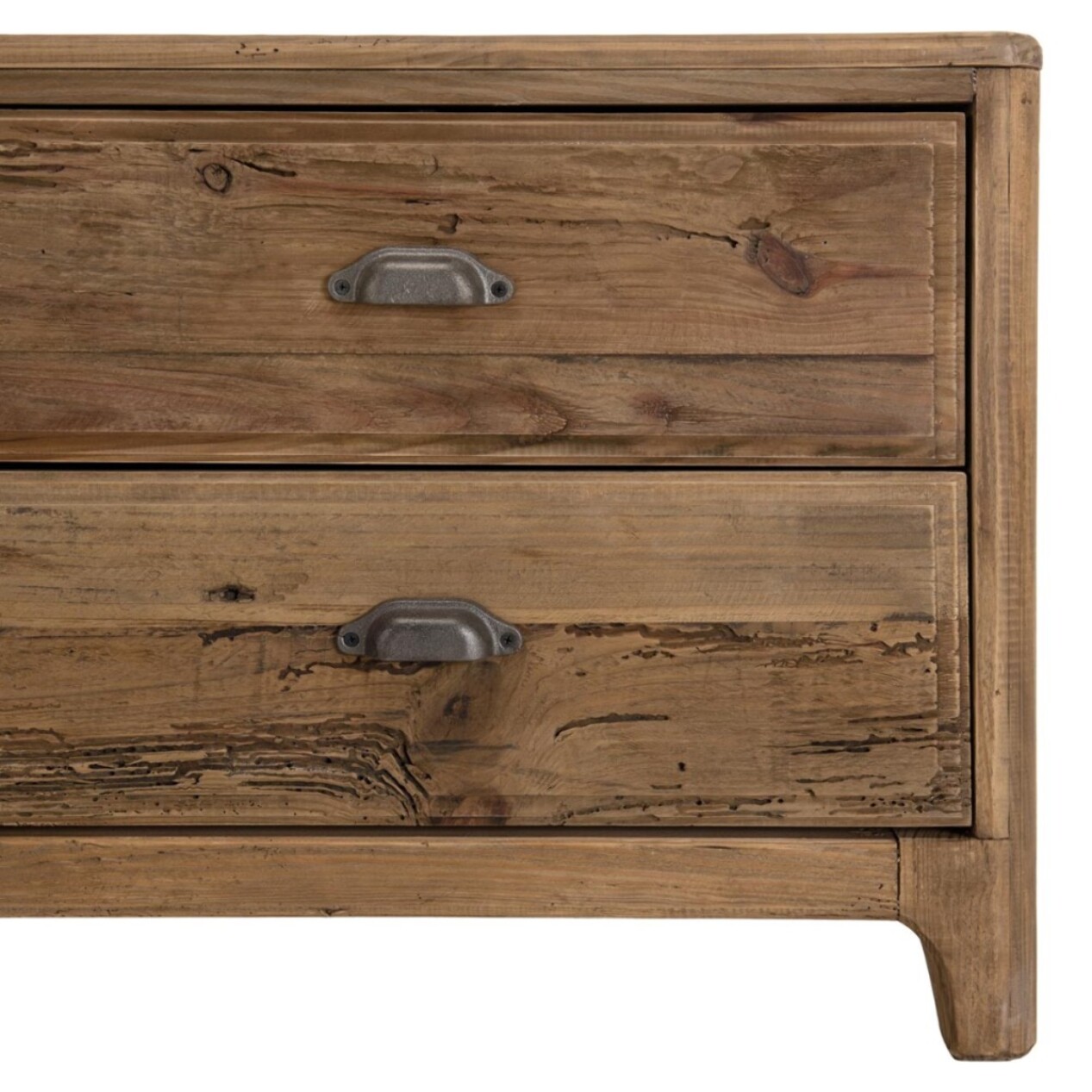 SANDY - Meuble TV marron 6 tiroirs bois Pin recyclé