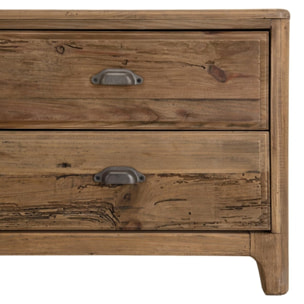 SANDY - Meuble TV marron 6 tiroirs bois Pin recyclé