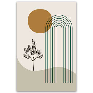 Tableau arche géométrique et feuillage beige et vert Toile imprimée