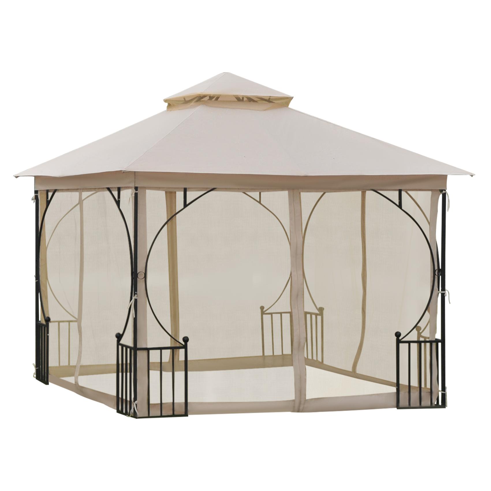 Pavillon de jardin tonnelle style colonial beige noir