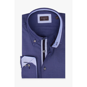 Camicia Uomo 2 Bottoni Button Down Slim Jacquard Fantasia Blu/Celeste