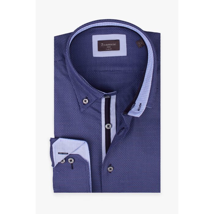 Camicia Uomo 2 Bottoni Button Down Slim Jacquard Fantasia Blu/Celeste