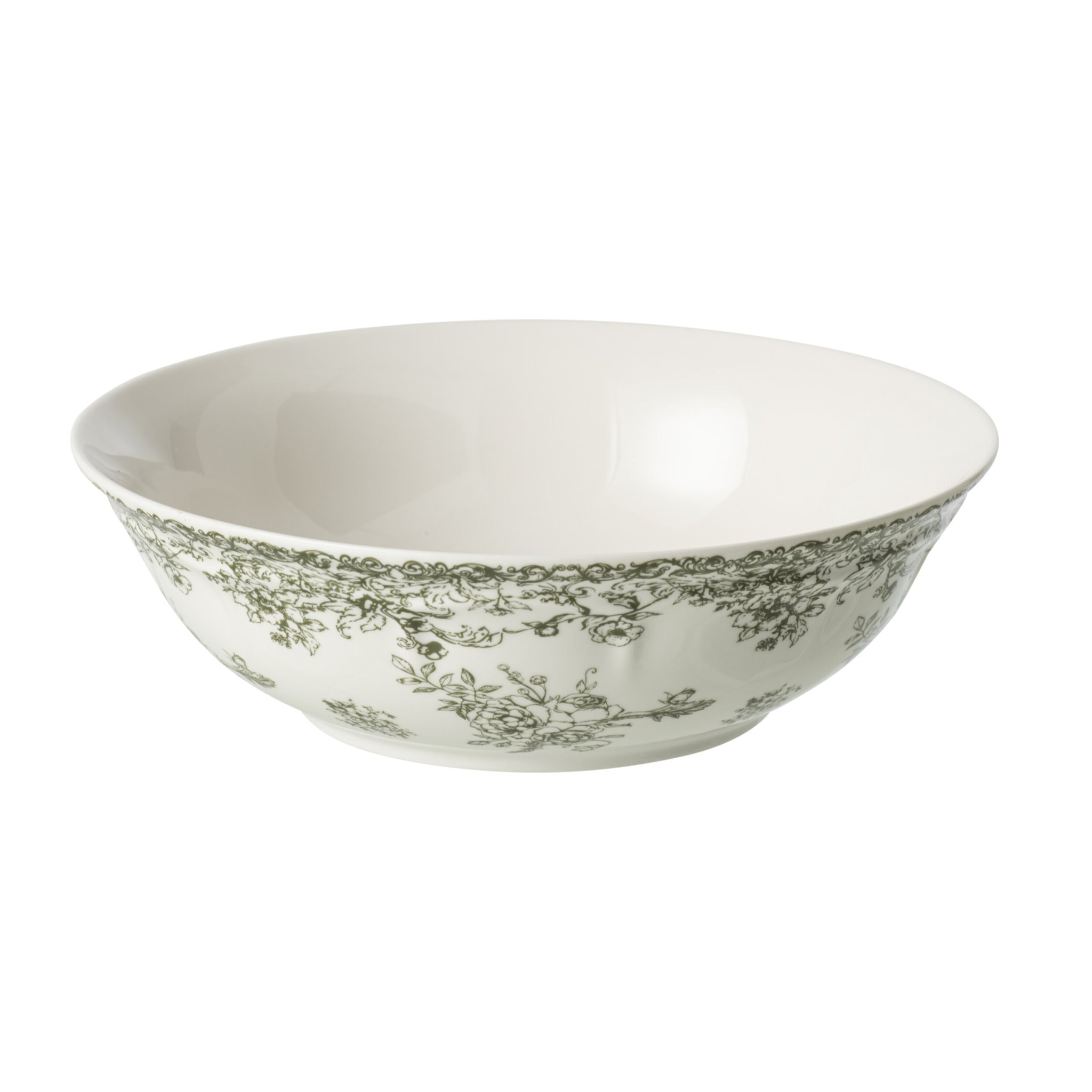 J-Line Plat fleurs - céramique - vert foncé/blanc - large - set de 6