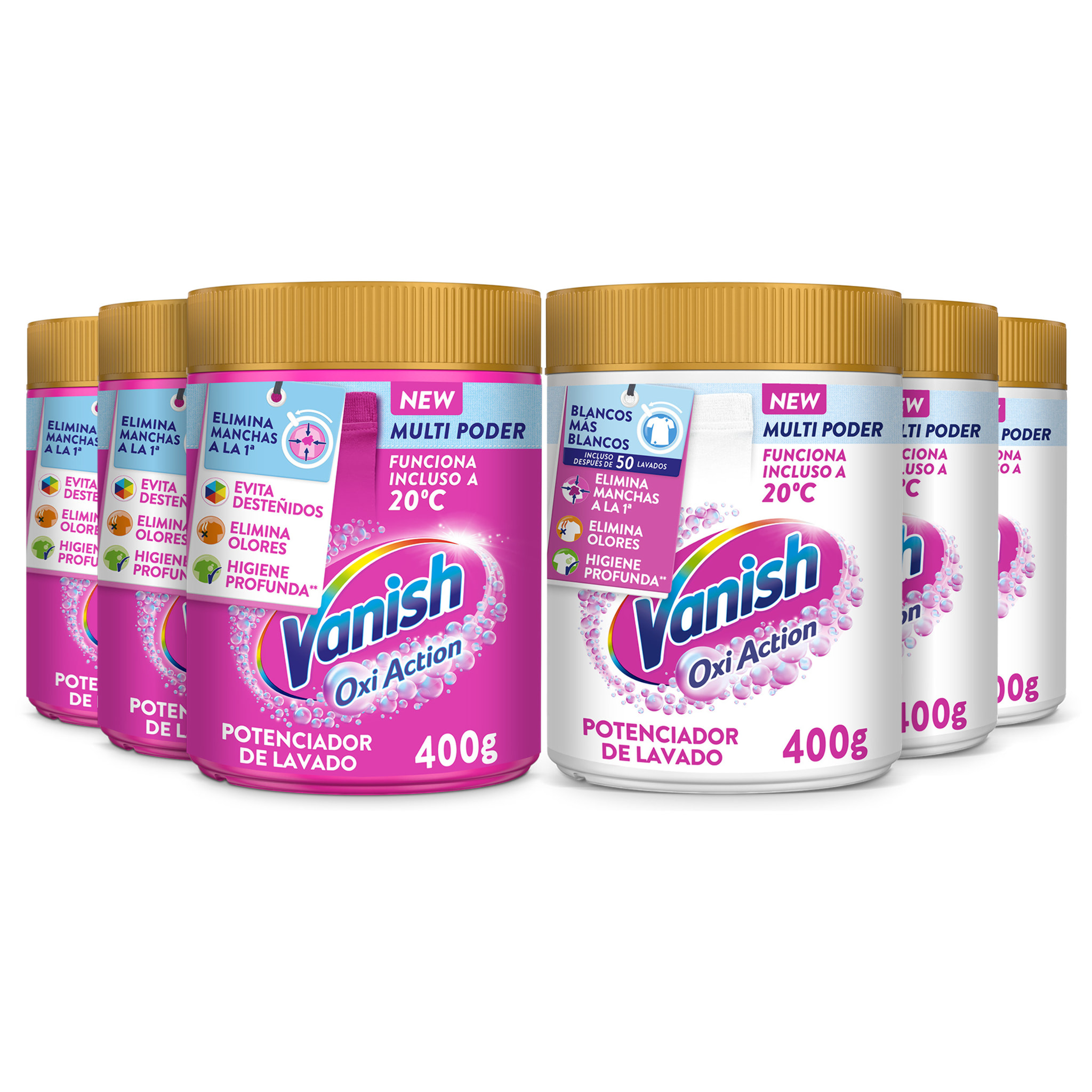 Vanish Oxi Advance Quitamanchas Lote 3x Ropa Blanca + 3x Ropa Color, Elimina Olores, Potenciador Lavado Polvo - 6x400 gr