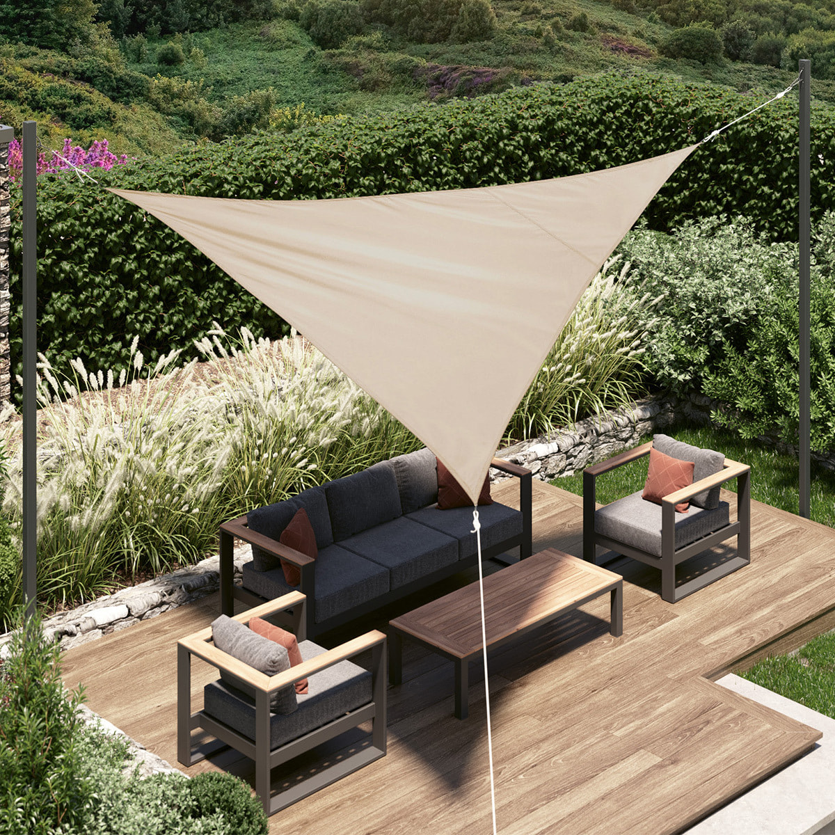 Voile d'ombrage triangulaire "Curacao" blé 3 x 3 x 3m en polyester