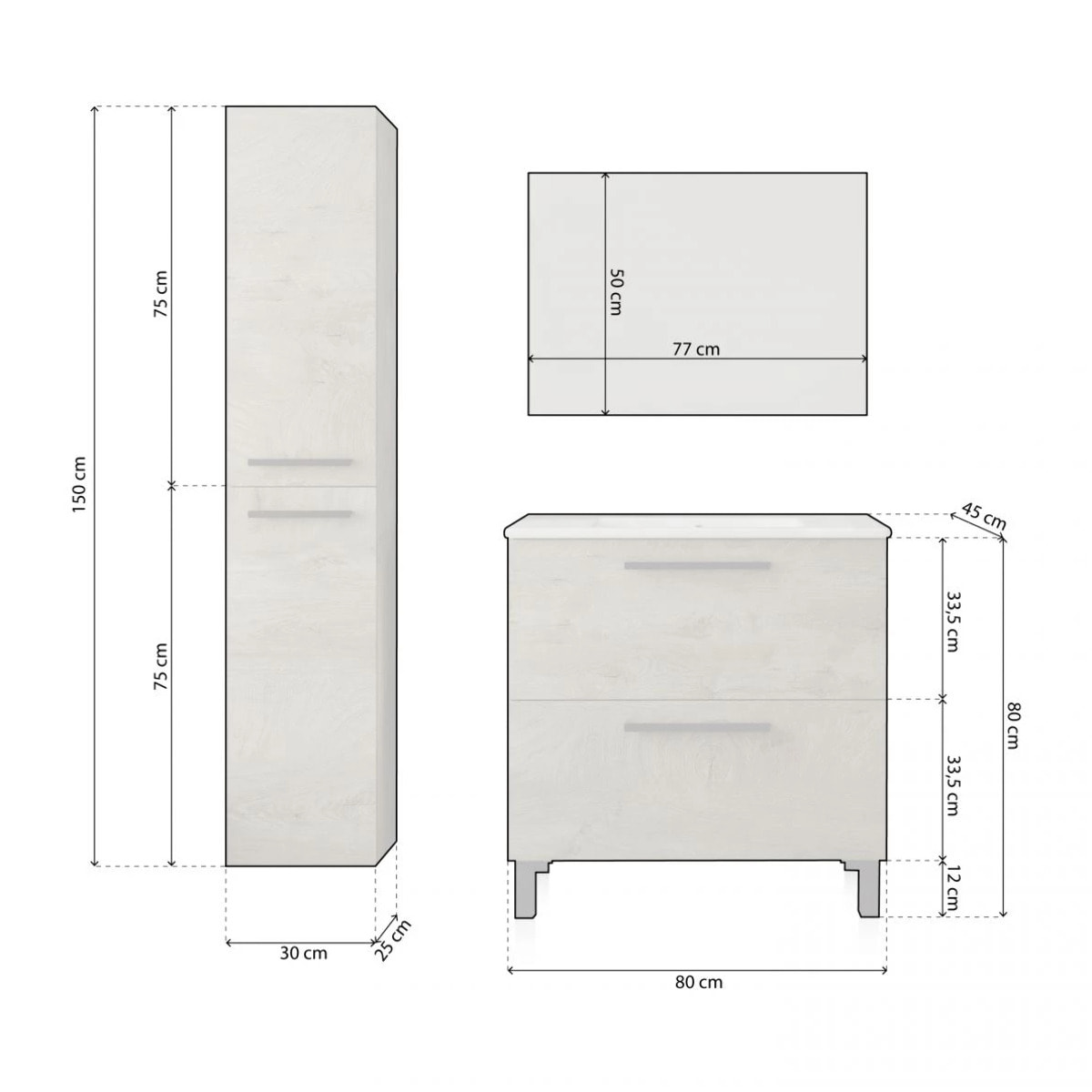 Pack de baño con lavabo cerámico y columna Sense Plus Roble Alaska