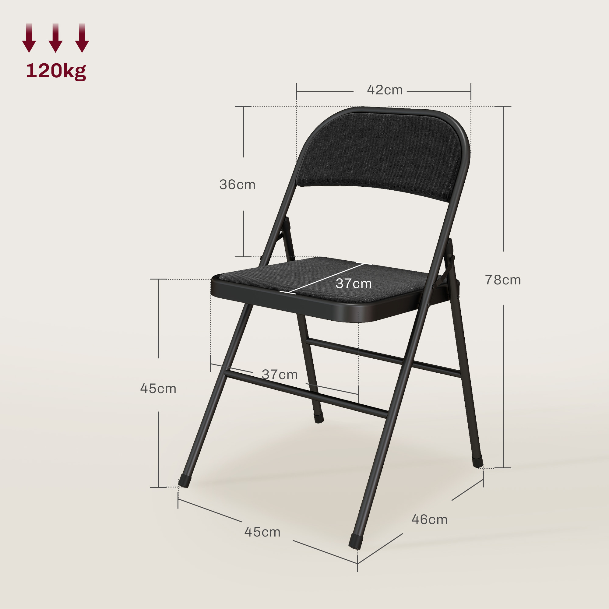 Lot de 6 chaises pliantes assise dossier rembourrés acier tissu toucher lin noir