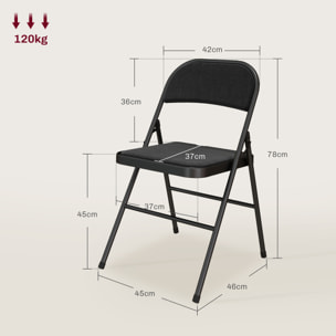 Lot de 6 chaises pliantes assise dossier rembourrés acier tissu toucher lin noir