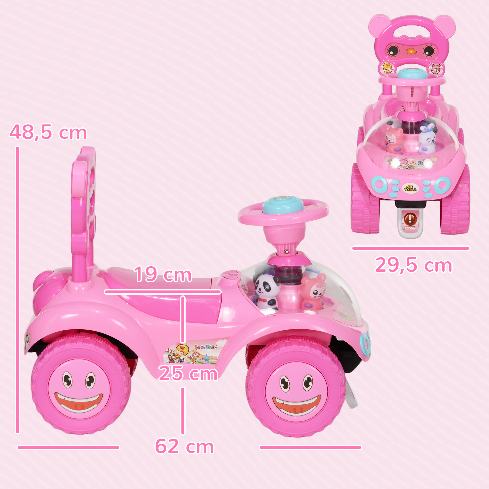 Porteur enfant rover spatial 2 coffres effets sonores lumineux rose