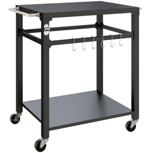 Desserte de jardin métal étagère 6 crochets 2 poignées décapsuleur noir