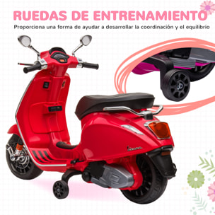 Moto Eléctrica para Niños de +3 Años con Licencia Vespa Moto de Batería para Niños 6V con USB MP3 Luz LED Radio FM Velocidad 3 km/h Carga 35 kg Rojo