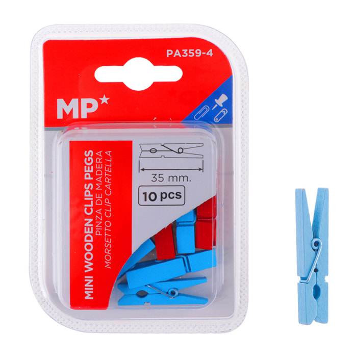 12 packs de PINZA MADERA DE COLORES 35 mm 10 Uds.
