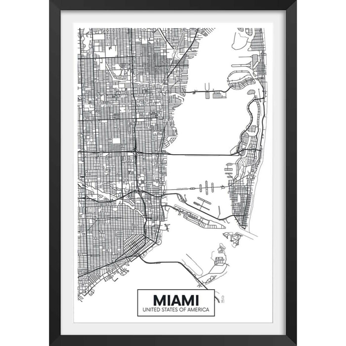 Affiche graphique miami usa Affiche sous cadre noir