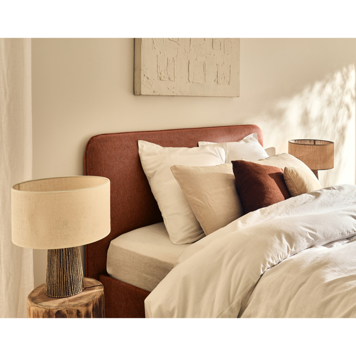 Goyave - lit coffre - 140x190 - en tissu - sommier inclus - Terracotta