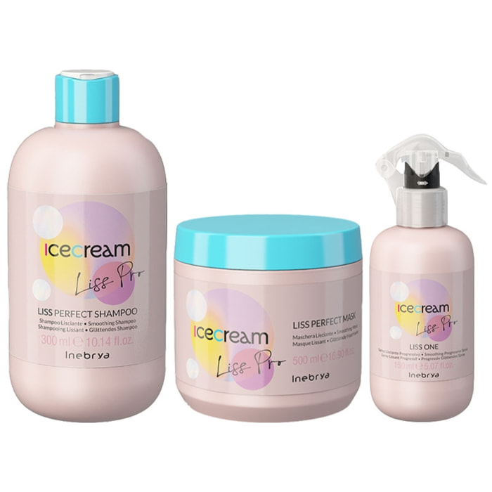 INEBRYA Kit Ice Cream Liss Pro Shampoo 300ml + Mask 500ml + Liss One Spray 150ml