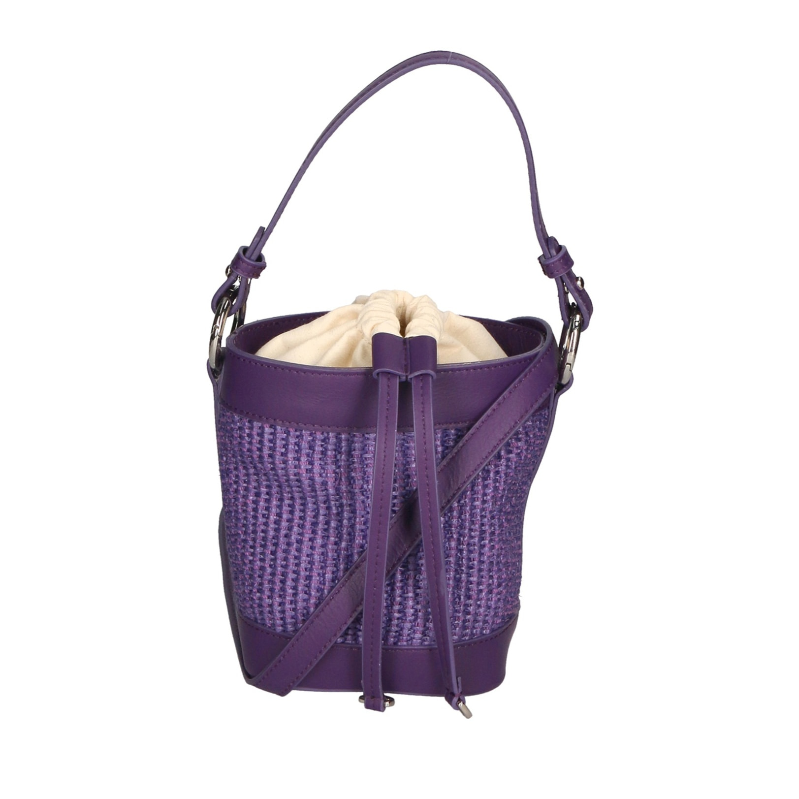 Borsa a secchiello da donna - Modello Alyssa - Pelle & Paglia - 13.0 x 16.0 x 10.0 cm
