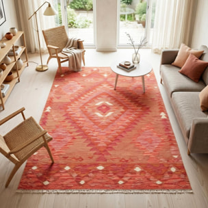 Tapis kilim géométrique, tissé plat en laine, USADE
