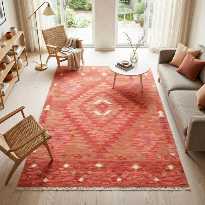 Tapis kilim géométrique, tissé plat en laine, USADE