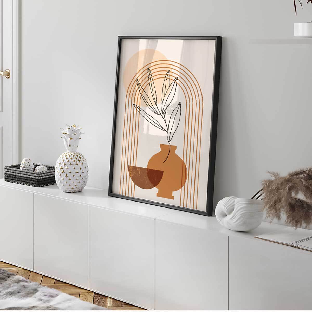 Affiche encadrée line art vase tons chaleureux Affiche + cadre en métal - Noir