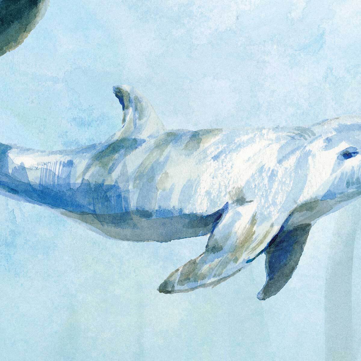 Papier peint dauphins aquarelle bleu océan ambiance marine Intissé