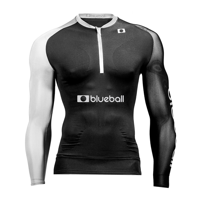 CAMISETA DE COMPRESIÓN RUNNING PARA HOMBRE DE MANGA LARGA BLUEBALL EN NEGRO Y GRIS