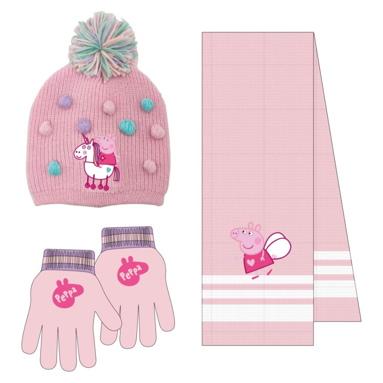 Conjunto gorro, guantes y tubo de cuello infantil "Peppa Pig"