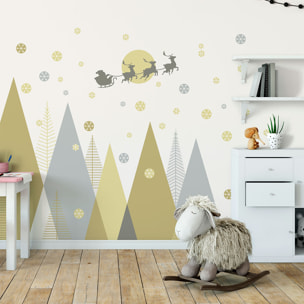 Stickers muraux Noël - Décoration chambre salon - Autocollant Sticker mural géant montagnes scandinaves NOËL MONTAGNES SCANDINAVES FÉÉRIQUES