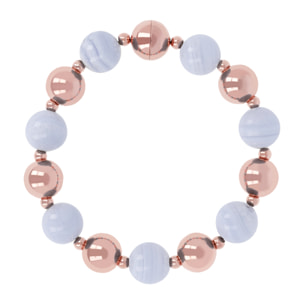 Bracciale con Bead Lucide e Pietra Naturale Agata Celeste Sfaccettata