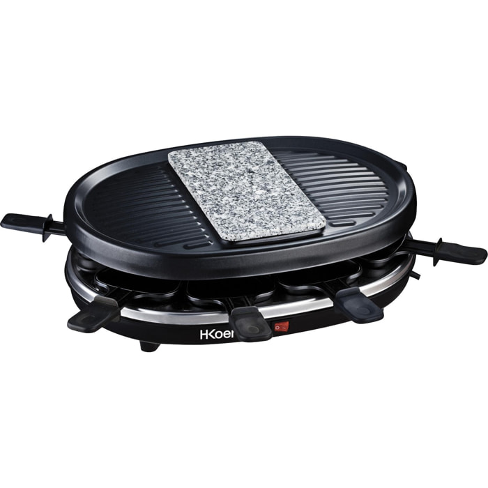 Raclette 8 Personas 3 en 1, Grill, Plancha Con Piedra Natural, 1200 W.