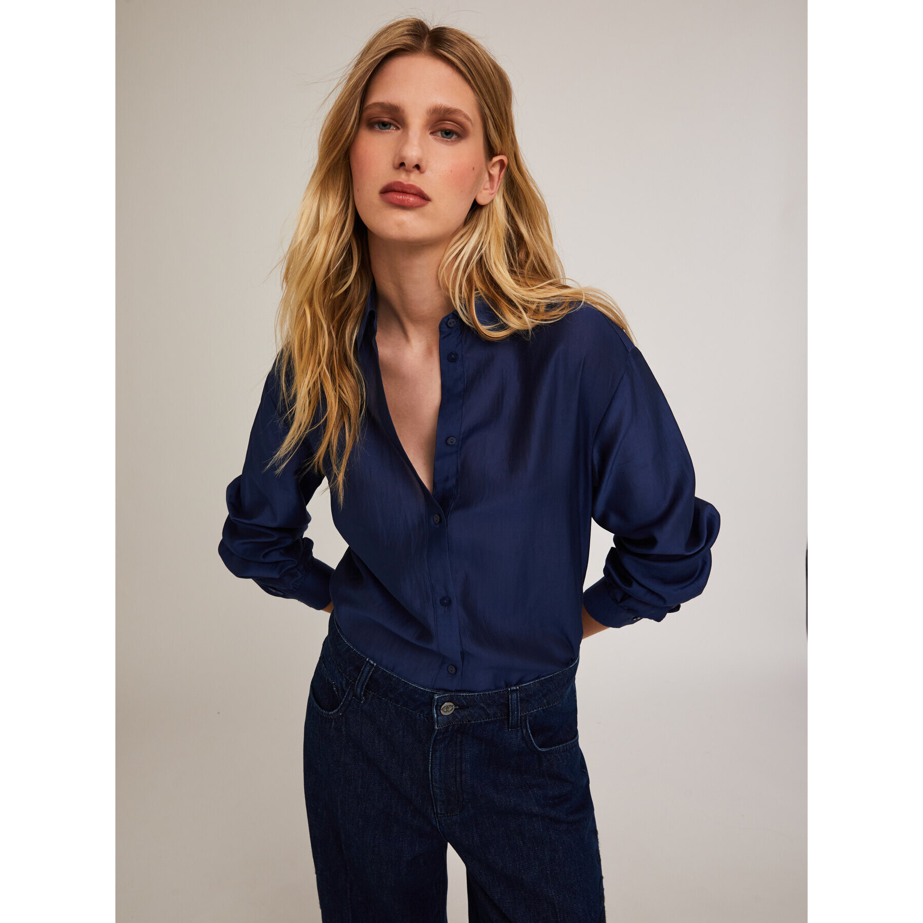 Motivi - Camisa en mezcla de lyocell de color liso - Azul