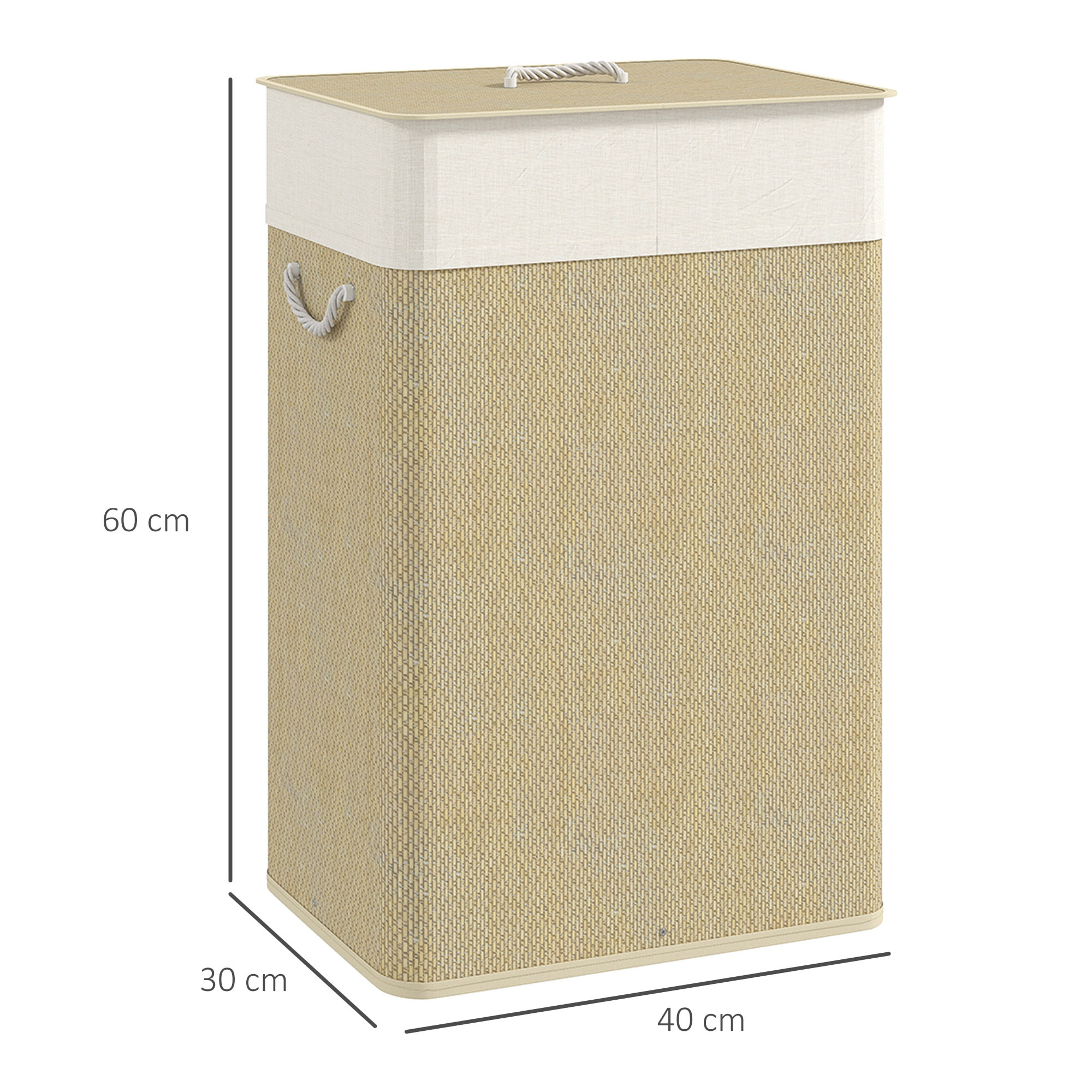Panier à linge rectangulaire bambou 72L déhoussable lavable beige
