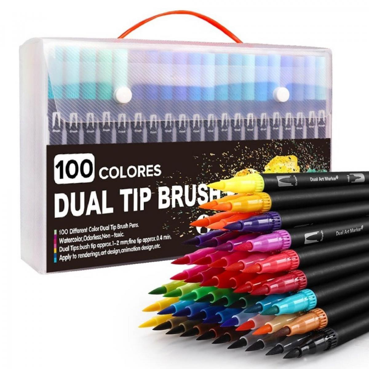 Set 100 Rotuladores BLACK LINEcolor doble punta, punta fina 0,4 mms y punta pincel acuarelable profesional. Forma redonda ergonómica para lettering, caligrafía, ilustraciones…