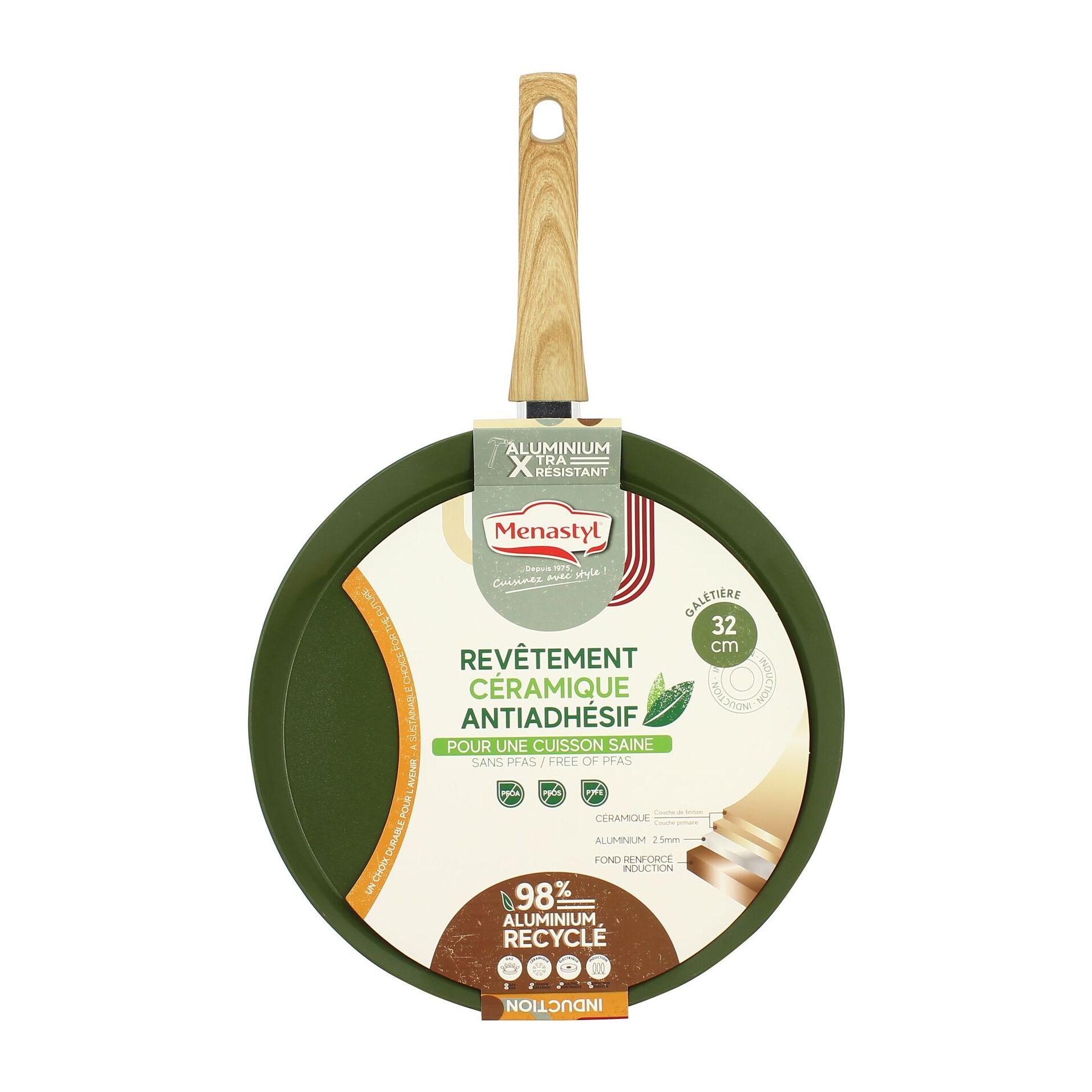 Galetière en revêtement céramique 32cm vert - tous feux OLIVE