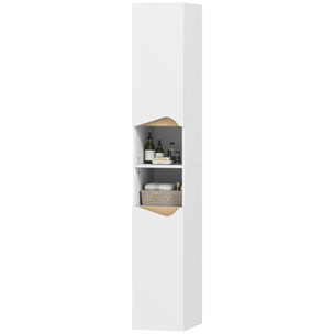 Colonne salle de bain design 2 portes 2 étagères 2 niches effet bois clair blanc