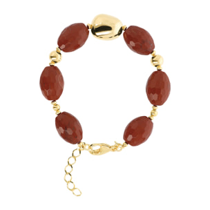 Bracciale in Argento 925 placcato Oro Giallo 18Kt con Diaspro Rosso Sfaccettato