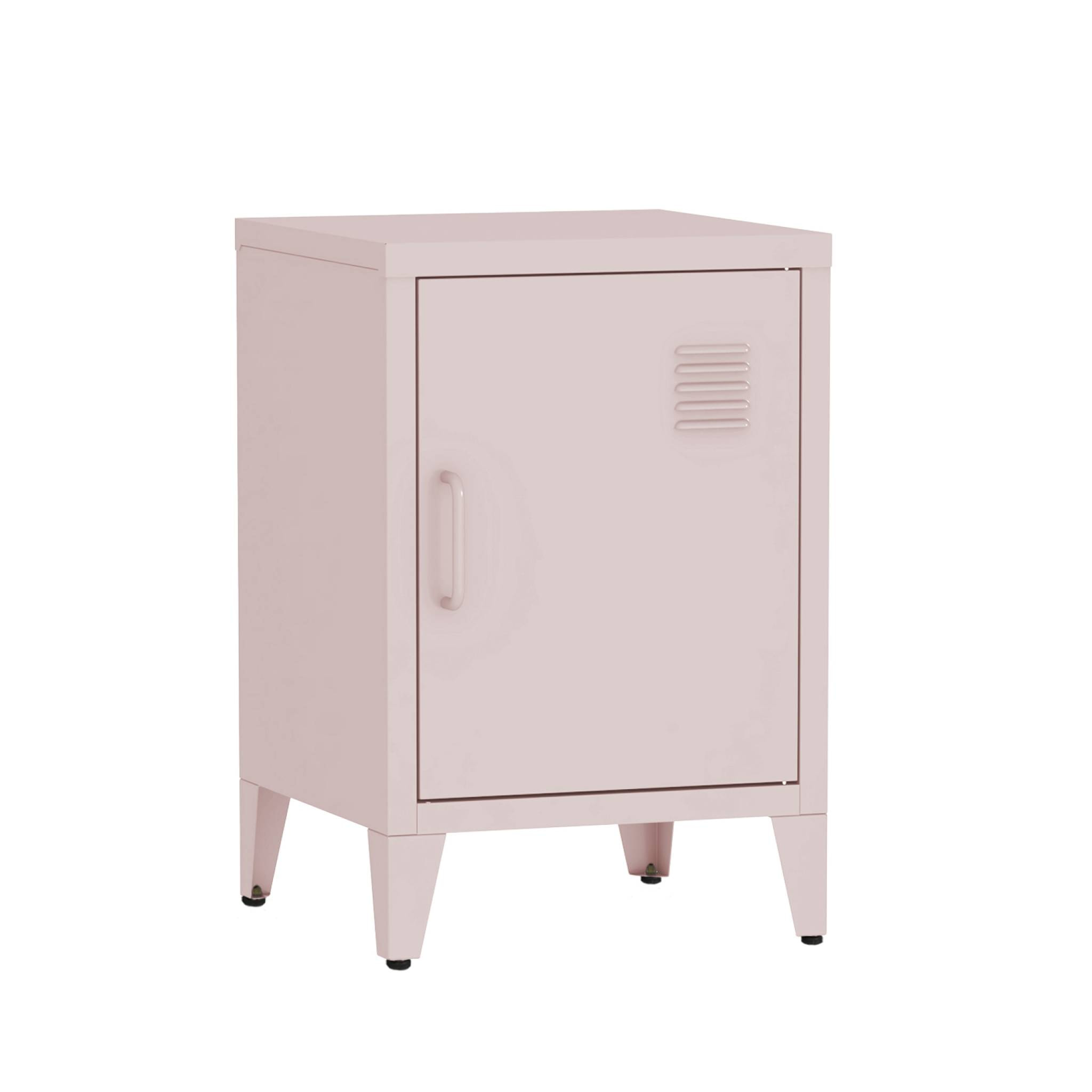 Lot de 2 tables de chevet en acier 1 porte. Rose. casier. L 38 x P 38 x H 55.7 cm